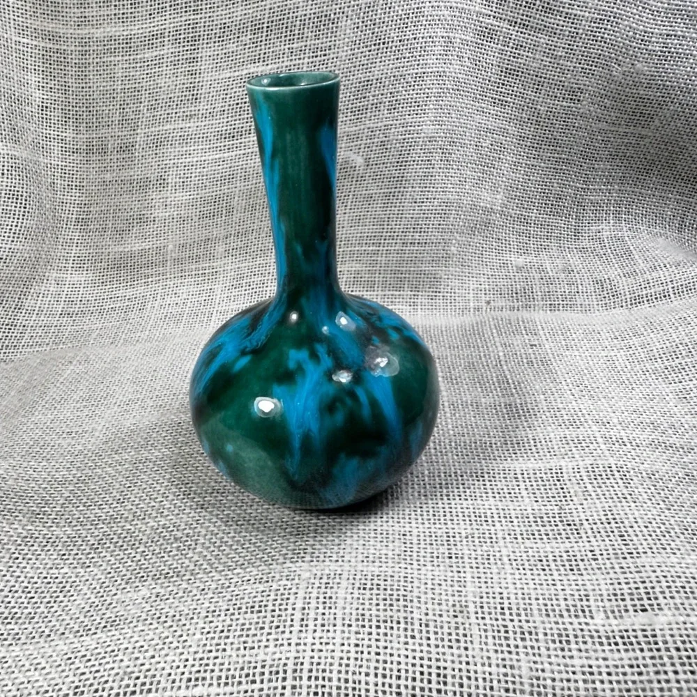 Harden Rosen Studio Pottery Bud Vase Blue Green Drip Glaze Handcrafted 5.75